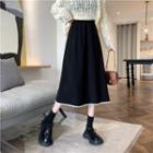 Contrast Trim Knit Midi A-line Skirt Black - One Size