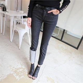 Asymmetric Turn-up Hem Jeans