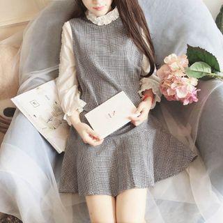 Frill Trim Plaid Long-sleeve Dress