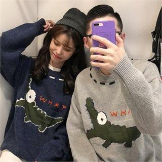 Crocodile Print Stitch-trim Sweater