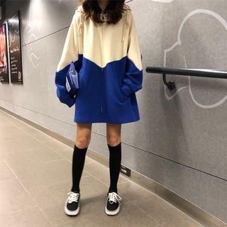 Color Block Hooded Jacket Almond & Blue - One Size