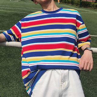 Striped Short-sleeve Round-neck Tee