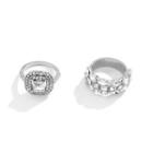 Set Of 2: Rhinestone Alloy Open Ring (various Designs) Silver - One Size