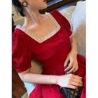 Short-sleeve Lace Trim Midi Dress / Blouse