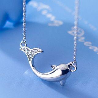 925 Sterling Silver Rhinestone Dolphin Pendant Necklace Silver - One Size