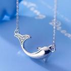 925 Sterling Silver Rhinestone Dolphin Pendant Necklace Silver - One Size
