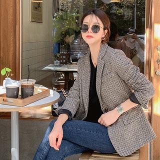 Single-breasted Wool Blend Houndstooth Blazer