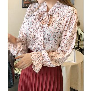 Tie-neck Patterned Blouse Ivory - One Size