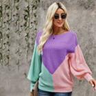 Lantern Sleeve Color Block Knitted Top
