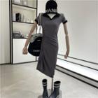 Polo-neck Two-tone Slim-fit Dress