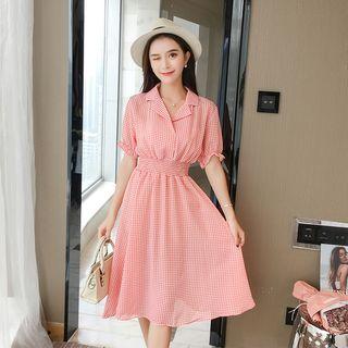 Plaid Short-sleeve A-line Chiffon Dress