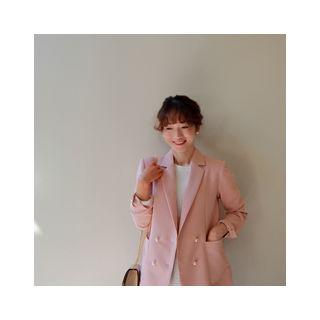 Faux-pearl Double-breasted Blazer