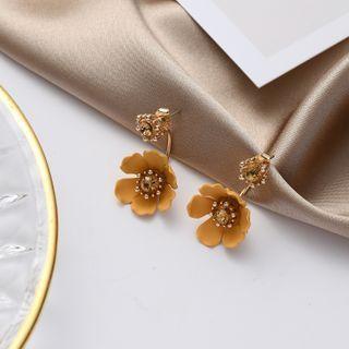 Alloy Flower Earring 1 Pair - 925 Silver Earrings - Orange - One Size