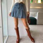 Inset Shorts Boxy-pleat Denim Skirt