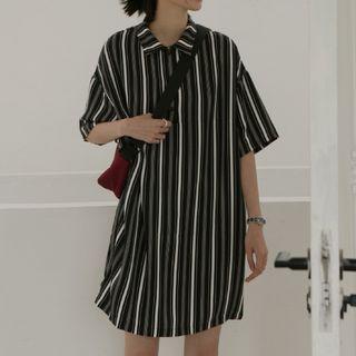 Striped Lapel Shirtdress