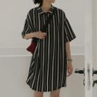 Striped Lapel Shirtdress