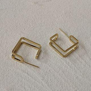 Sterling Silver Layered Geometrical Earring 1 Pair - A-177 - Gold - One Size