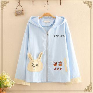 Contrast-trim Rabbit Patch Hooded Jacket