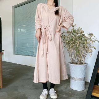 Long-sleeve Tie-side Midi A-line Dress