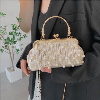 Beaded Straw Crossbody Bag