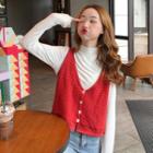 Turtleneck Long-sleeve T-shirt / V-neck Knit Vest