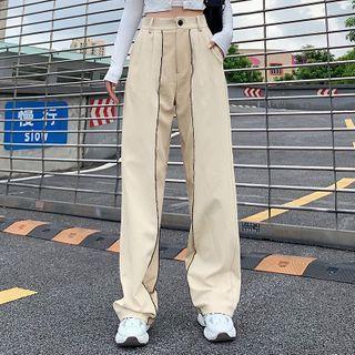 Two-tone Panel High-waist Straight-cut Pants