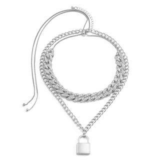 Set: Lock Pendant Necklace / Chunky Chain Choker