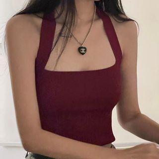 Halter Crop Tank Top Wine Red - One Size