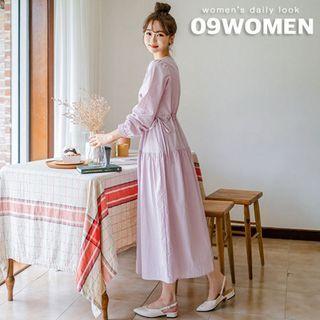 Plus Size Drawstring-waist Shirred Maxi Dress