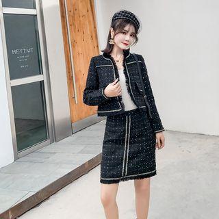 Set: Fringe Woolen Jacket + A-line Skirt