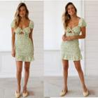Cap-sleeve Floral Print Mini Mermaid Dress