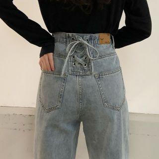 High-waist Lace-up Wide Leg Jeans