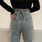 High-waist Lace-up Wide Leg Jeans