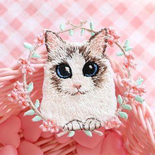 Cat Embroidered Patch Cat & Flower Ring - One Size