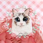 Cat Embroidered Patch Cat & Flower Ring - One Size