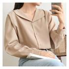 Open-placket Bishop-sleeve Blouse