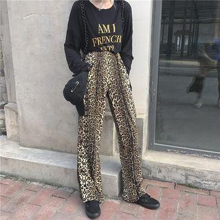 Leopard Patterned Straight Cut Pants