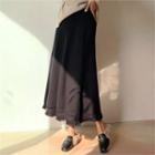 Fringed Knit Long Flare Skirt Black - One Size