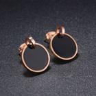 Stainless Steel Acrylic Disc Dangle Earring 353 - Earring - Rose Gold & Black - One Size