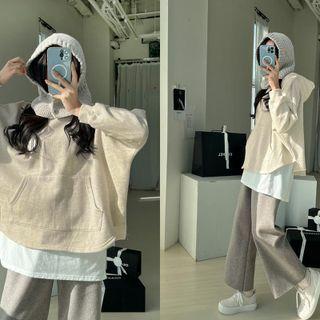 Fleece-lined Kangaroo Oversize Hoodie Oatmeal - One Size