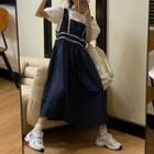 Short-sleeve Plain Blouse / Midi Overall Dress