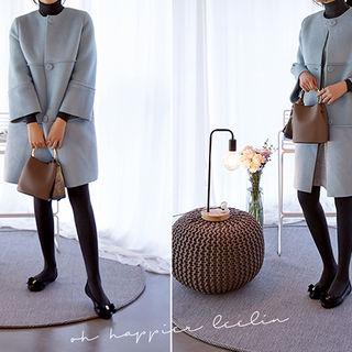 Round-neck Fuax-fur Lined Coat
