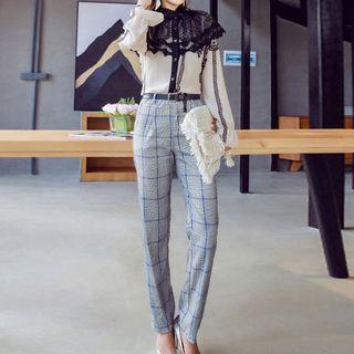 Set: Lace-panel Shirt + Check Pants