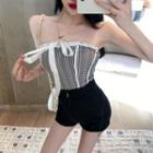 Tie-front Gingham Tube Top Gingham - Black & White - One Size