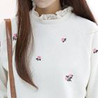 Lace-trim Floral-embroidered Sweatshirt