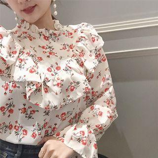 Floral Print Frilled Long-sleeve Top