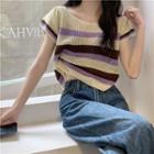 Striped Knit Cropped Top Purple - One Size