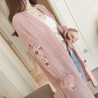 Flower Embroidered Chiffon Long Jacket