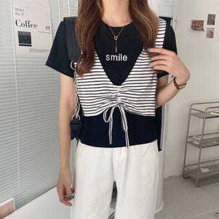 Mock Two-piece Short-sleeve Tee Top