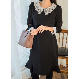 Tall Size Lace-collar Ruffle-hem Dress